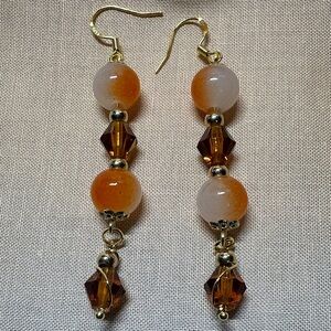 925 Elegant Gold, Orange and Brown Dangle Earrings
